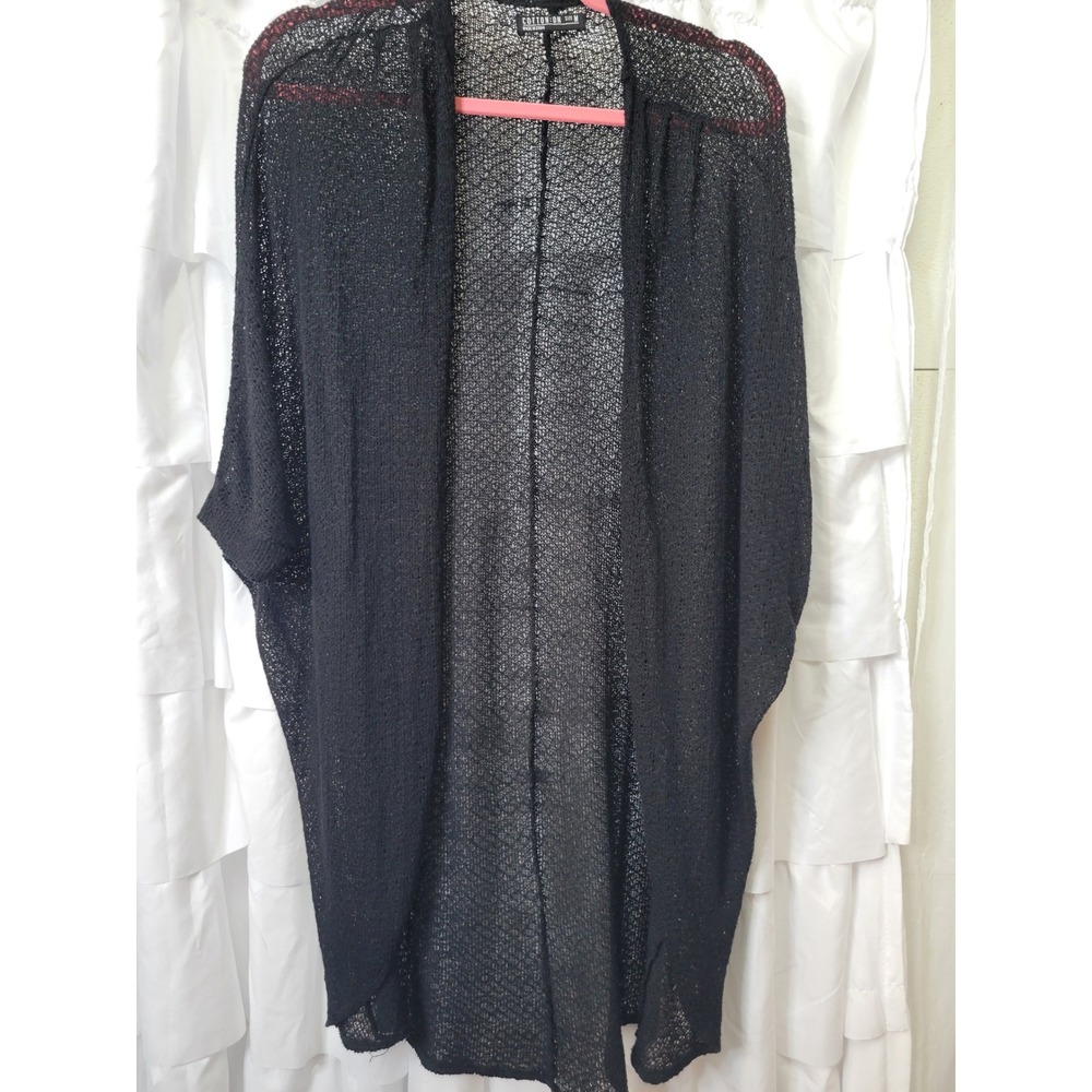 Cotton On Black Pointelle Knit Open Front Cardigan Dolman Sleeve Size M 636